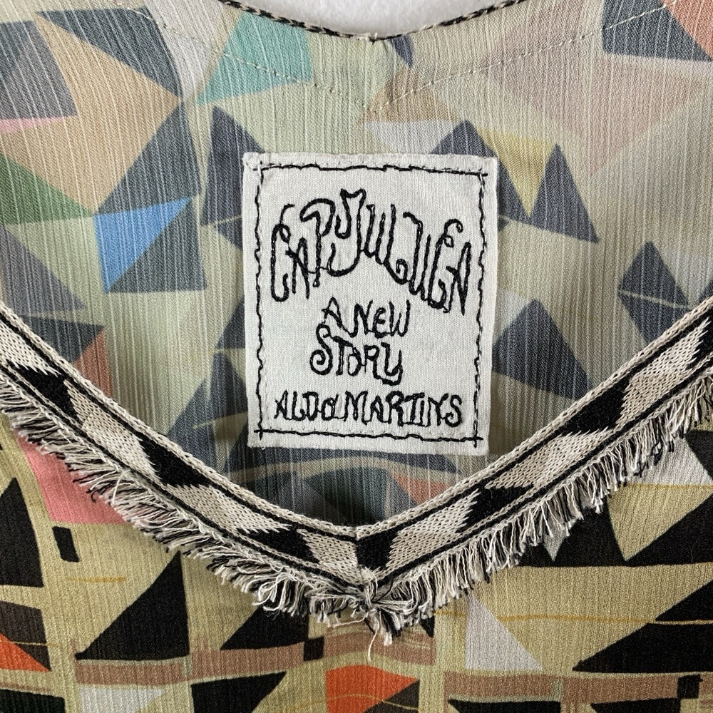 Cap Juluca x Aldomartins Womens Geometric Crepe Top Sz Semi Sheer‎ Boho Artsy - Picture 8 of 14